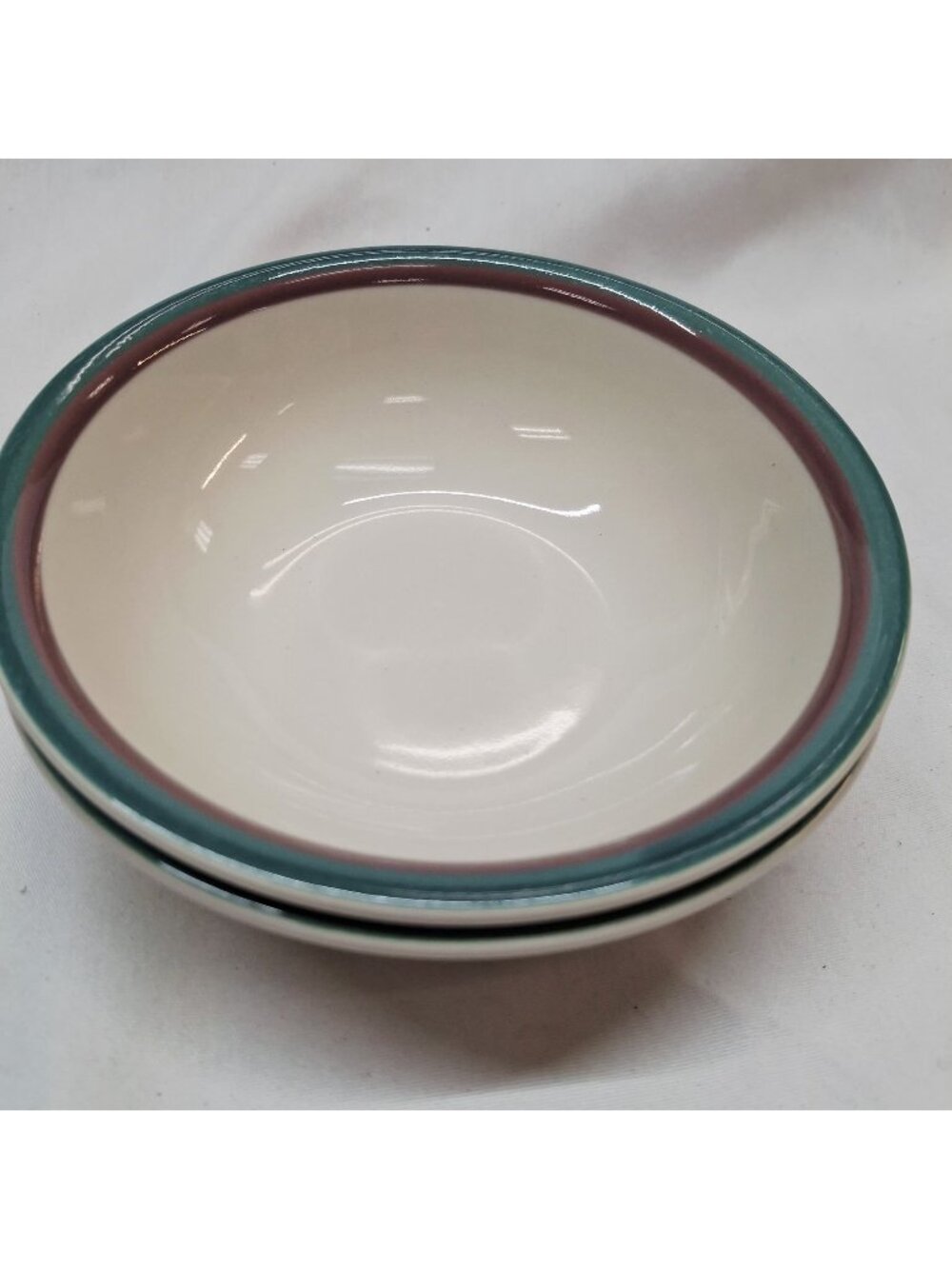 Pfaltzgraff Juniper Heritage Green & Mauve Rimmed Bowls Set Of 2 Made In USA 6 I
